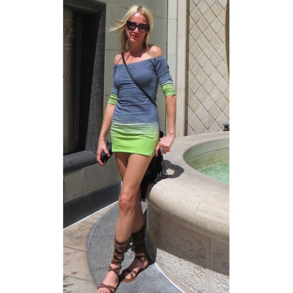 tie dye mini dress open shoulders edgy